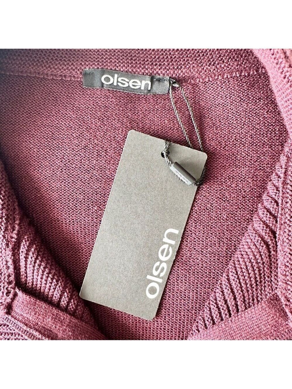 Olsen Long Sleeve Mock Neck Full Zip Ribbed Sweater Size Small Maroon Purple New - Picture 14 of 14